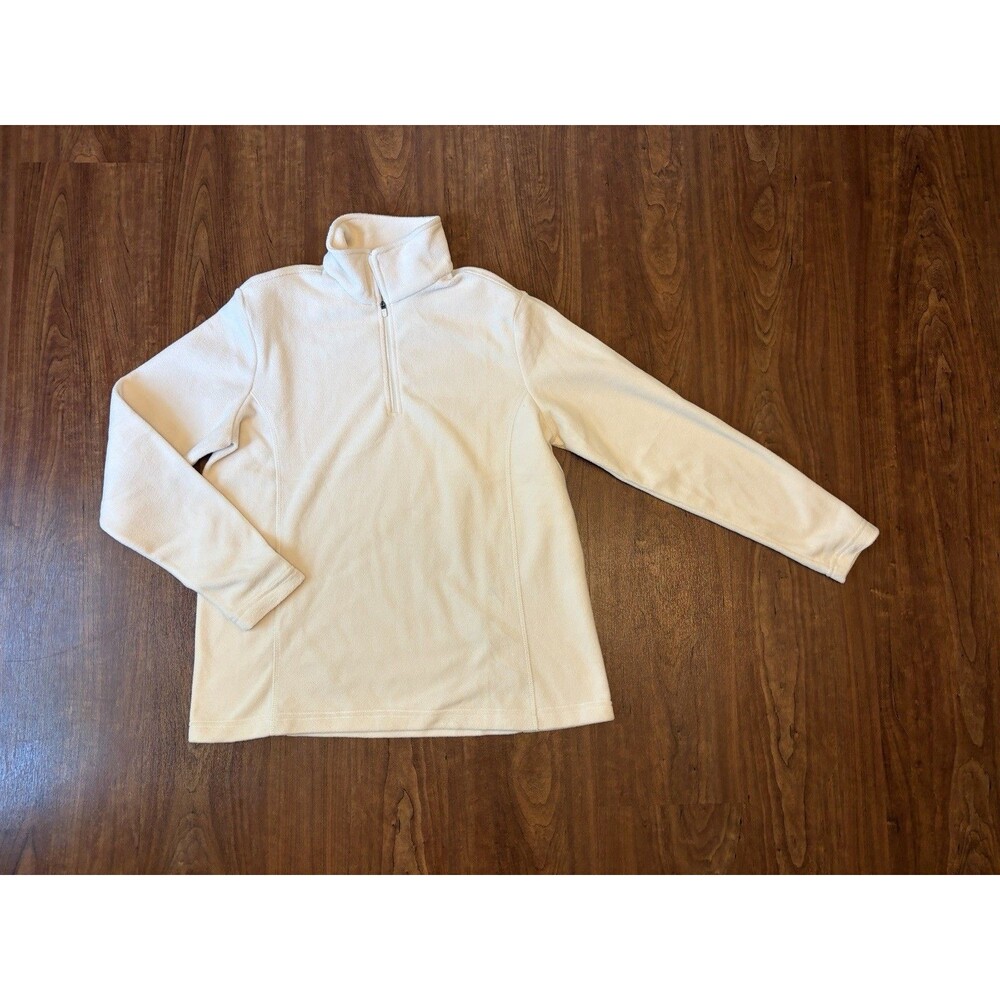 Lands' End Women's Winter White 1/4 Zip Pullover Fleece Sweater Collared Basic